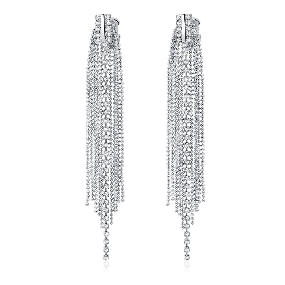 Crystal Tassel Chandelier Clip Earrings